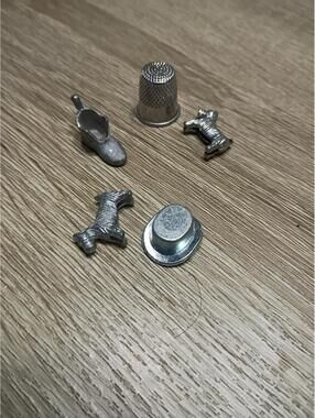 Vintage Metal Miniature Sewing Thimble and Shoe Figurines